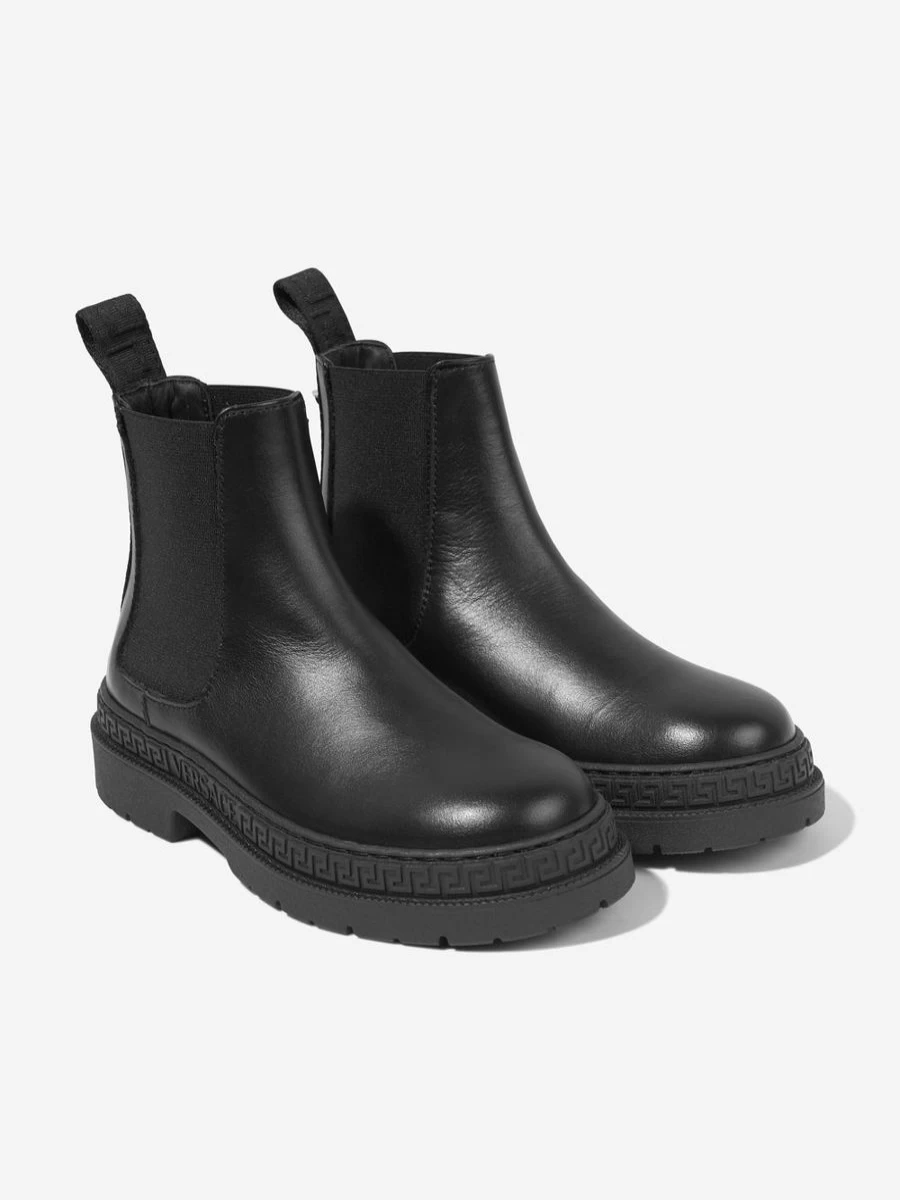 Versace Girls Black Leather Chelsea Boots for Kids