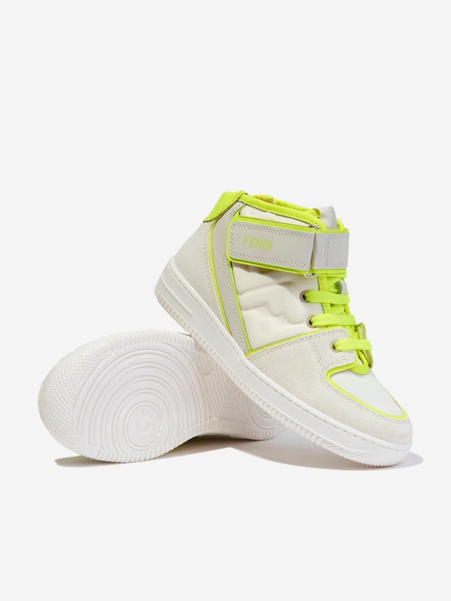 Fendi Kids Girls Ivory Leather Logo Trainers - Stylish Comfort for Little Ones