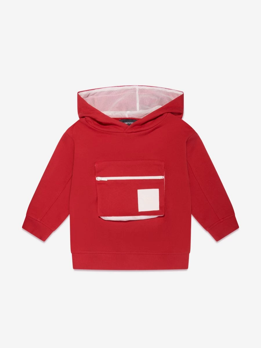 Emporio Armani Boys Red Zip-Up Hoodie with Front Pockets