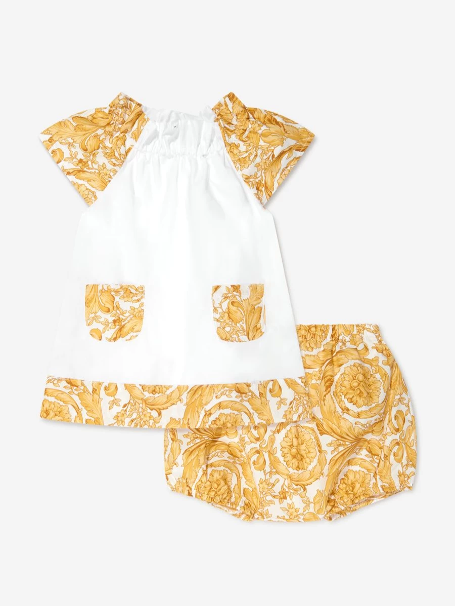 Versace Baby Girls Gold Barocco Dress with Knickers | Luxury Kids Fashion