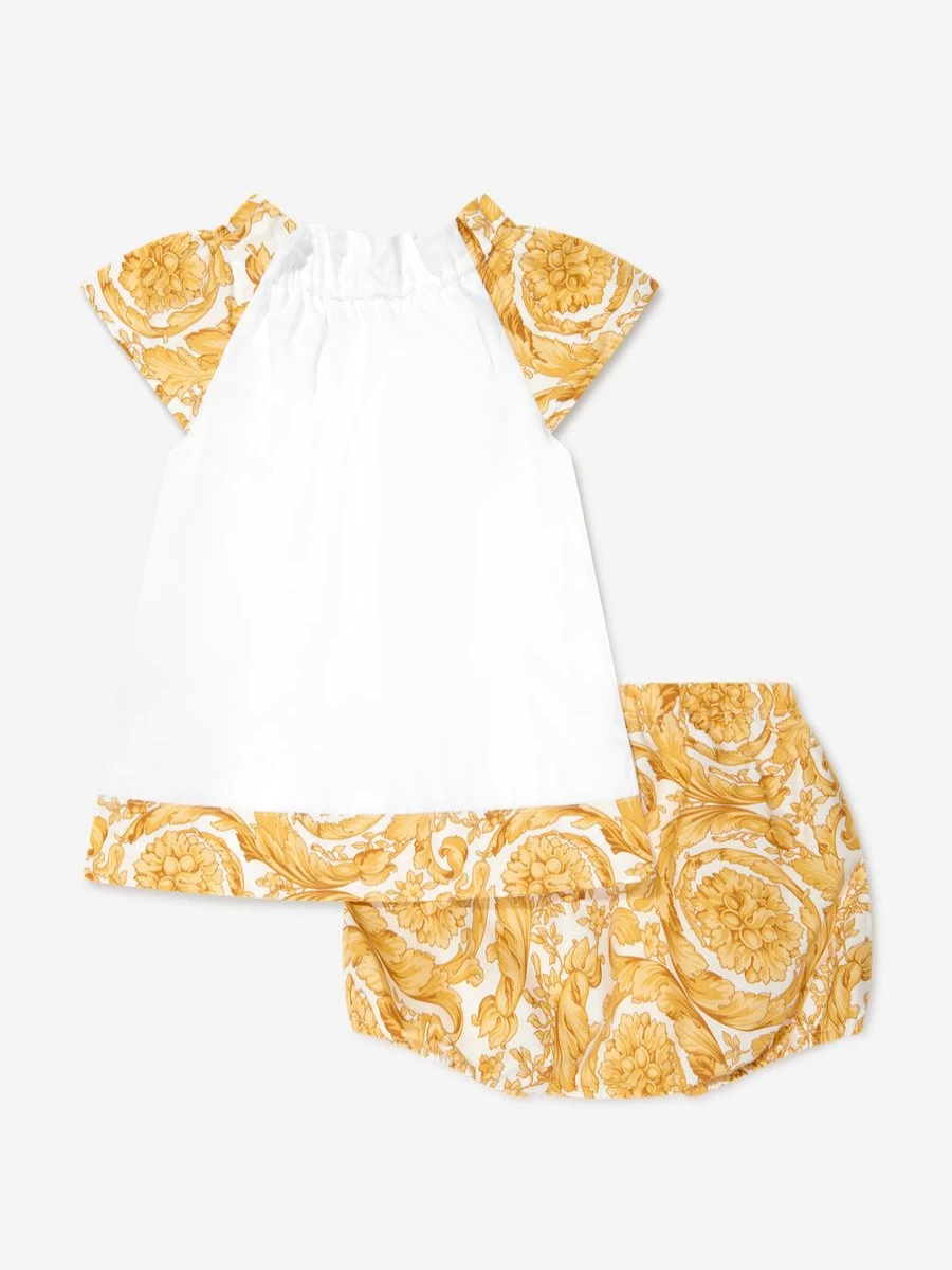 Versace Baby Girls Gold Barocco Dress with Knickers | Luxury Kids Fashion