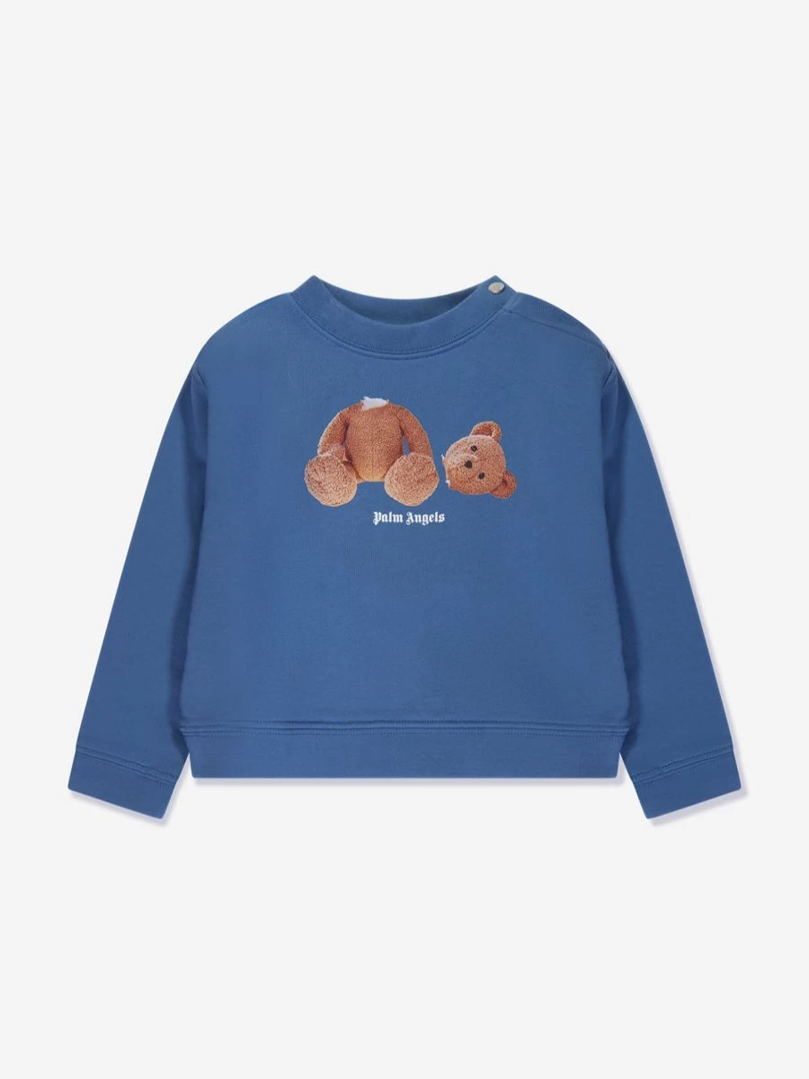 Palm Angels Baby Boys Blue Bear Embroidered Sweatshirt | Soft Cotton Hoodie
