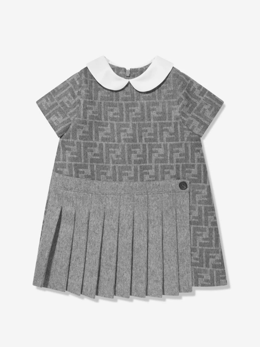 Fendi Kids Baby Girls Grey Wool Logo Dress