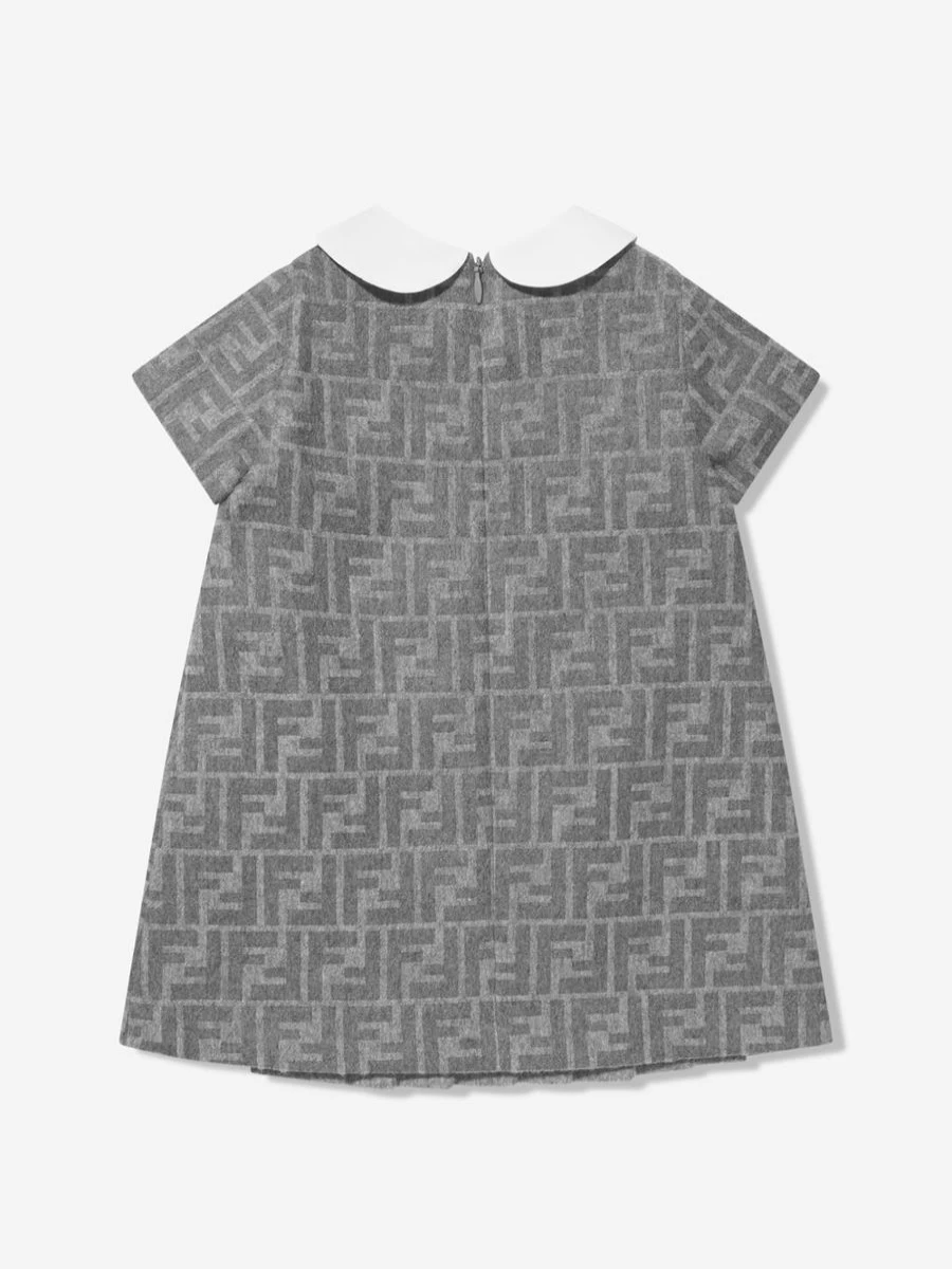 Fendi Kids Baby Girls Grey Wool Logo Dress
