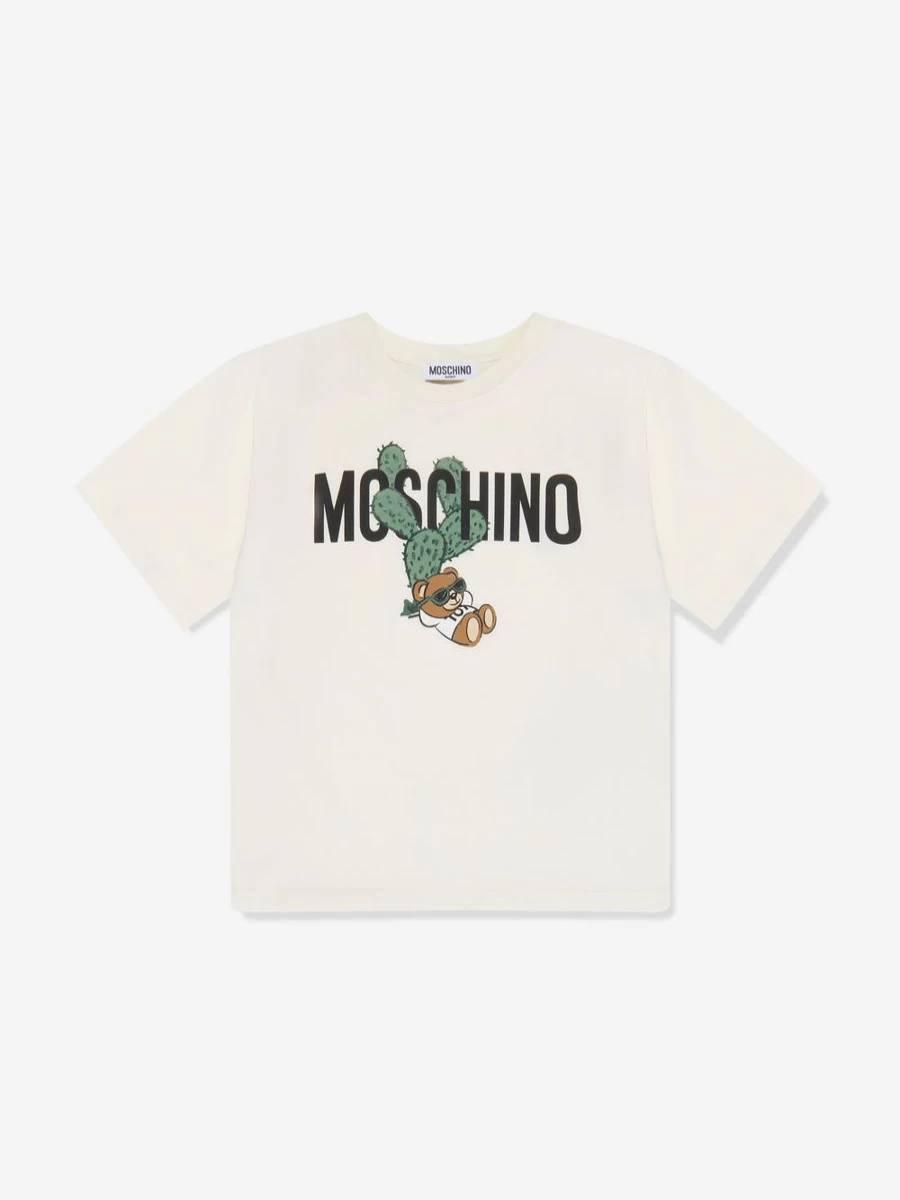 Moschino Kids Boys Ivory Teddy Bear Logo Cotton T-Shirt