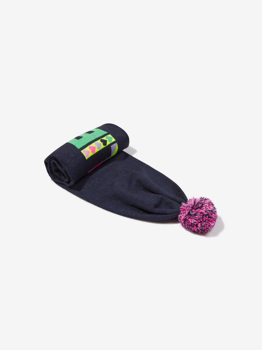 Billieblush Girls Navy Pom Pom Scarf - Soft Winter Accessory for Kids