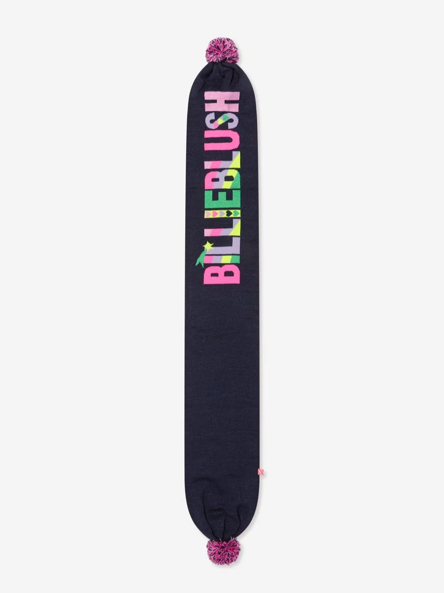 Billieblush Girls Navy Pom Pom Scarf - Soft Winter Accessory for Kids