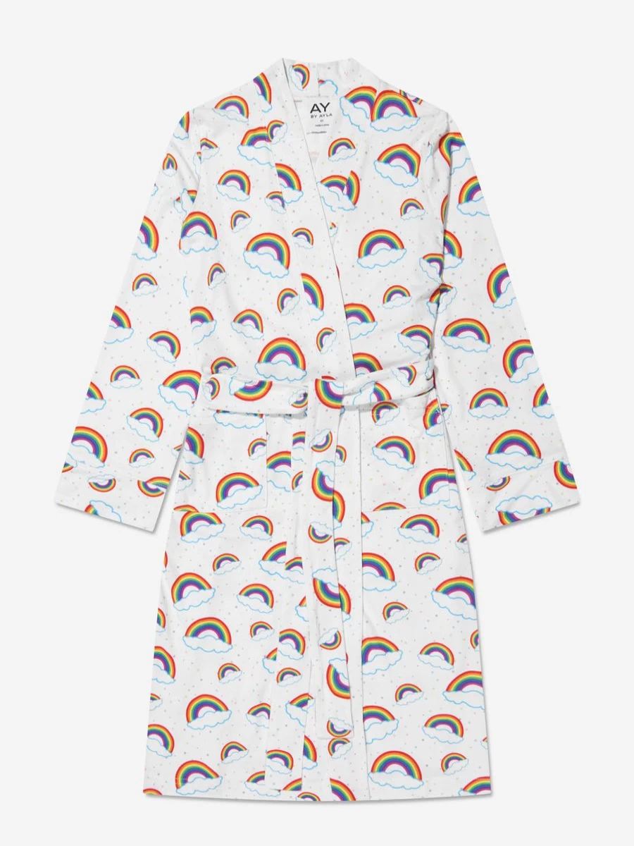 AY by AYLA Girls Rainbow Bathrobe - Multicolored Hooded Kids Robe for Bath & Pool