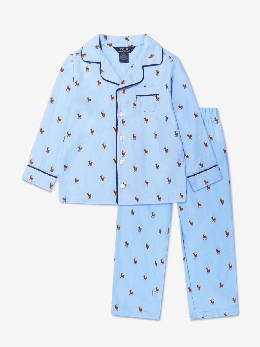 Ralph Lauren Kids Boys Blue Logo Printed Pyjama Set - Comfortable Cotton Pajamas for Boys