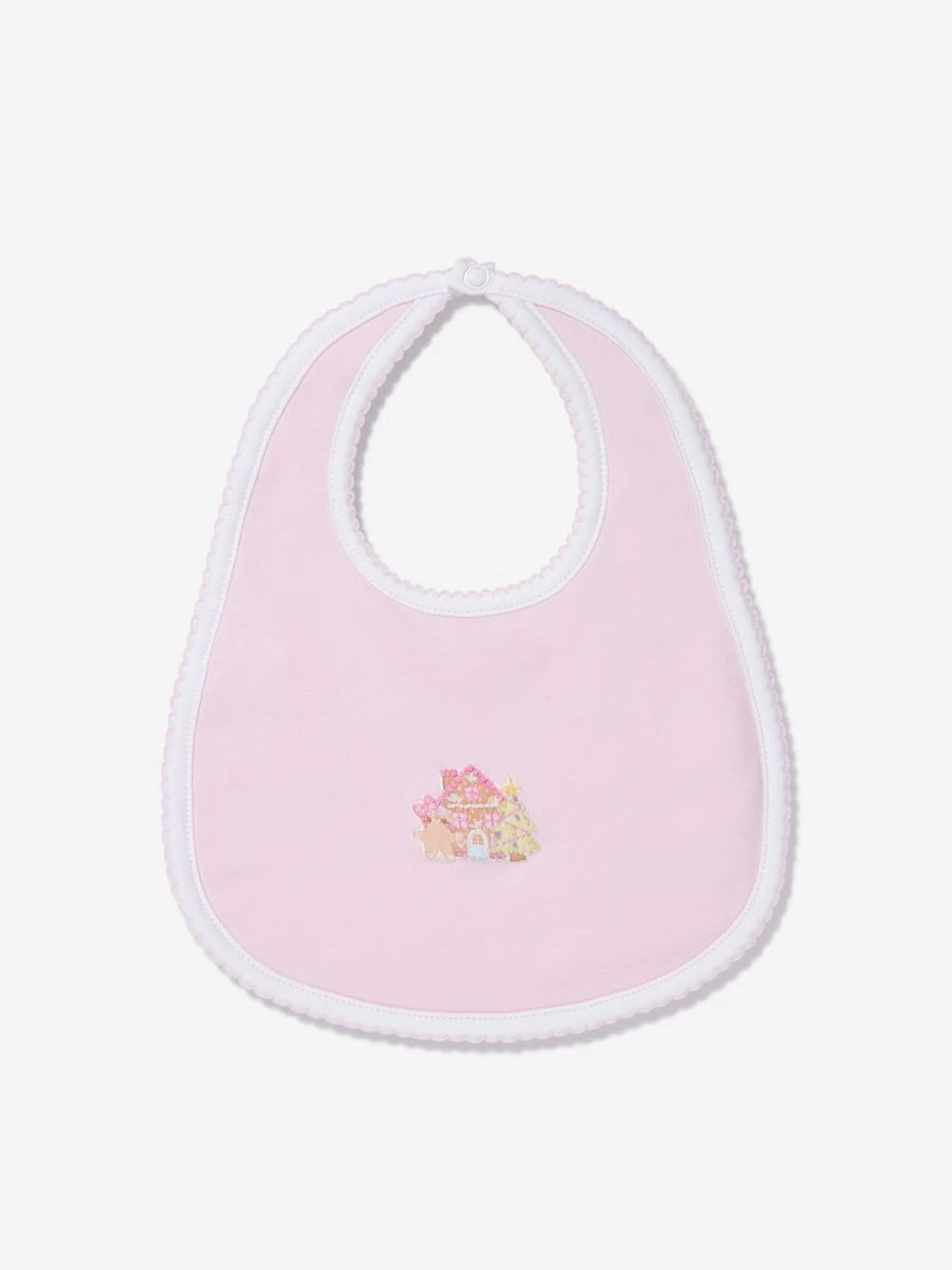 Magnolia Baby Girls' Pink Gingerbread Embroidered Bib - Sweet Holiday Feeding Accessory
