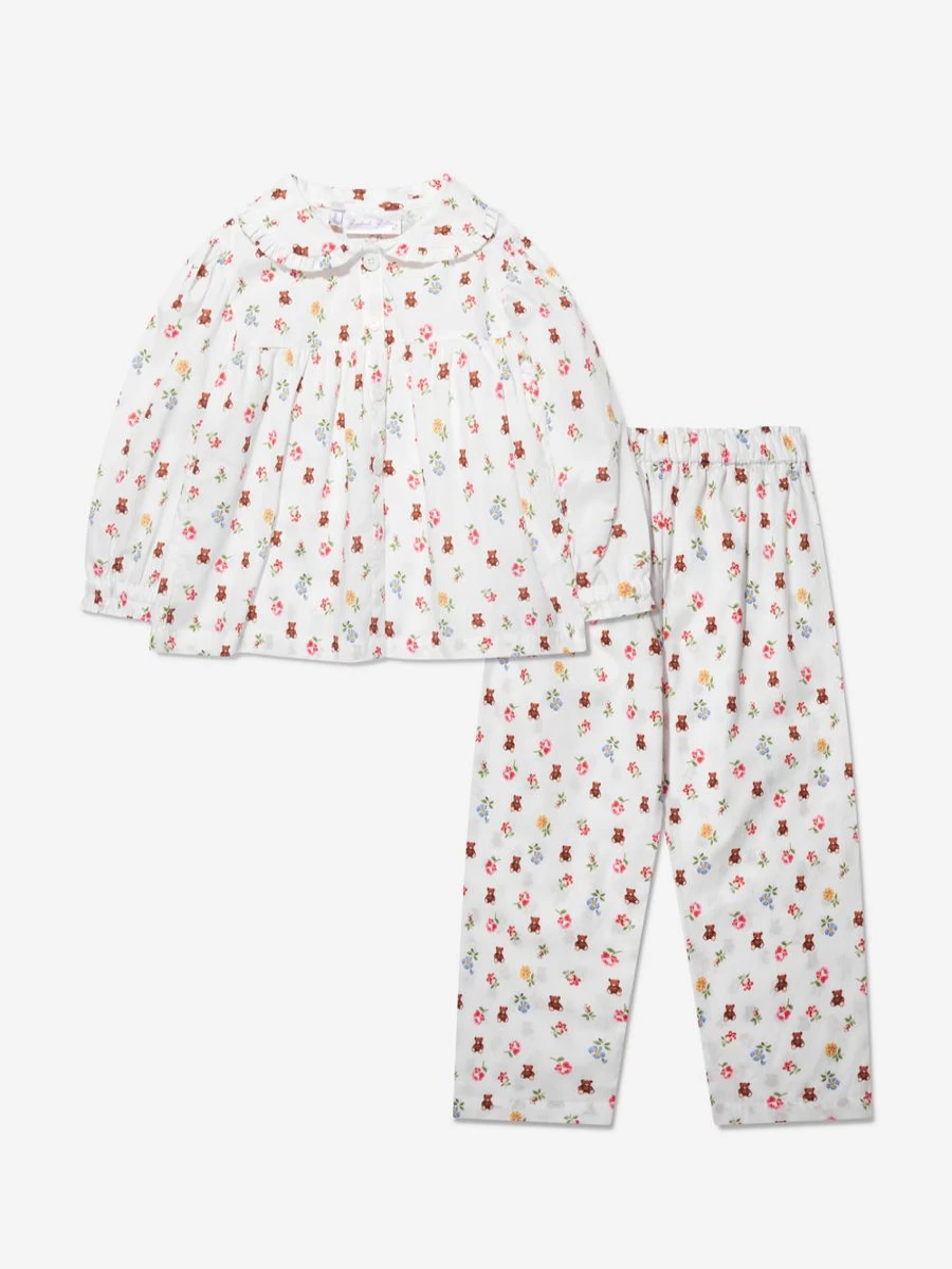 Rachel Riley Girls Floral Bear Print Ivory Pyjamas - Cute & Comfortable Sleepwear