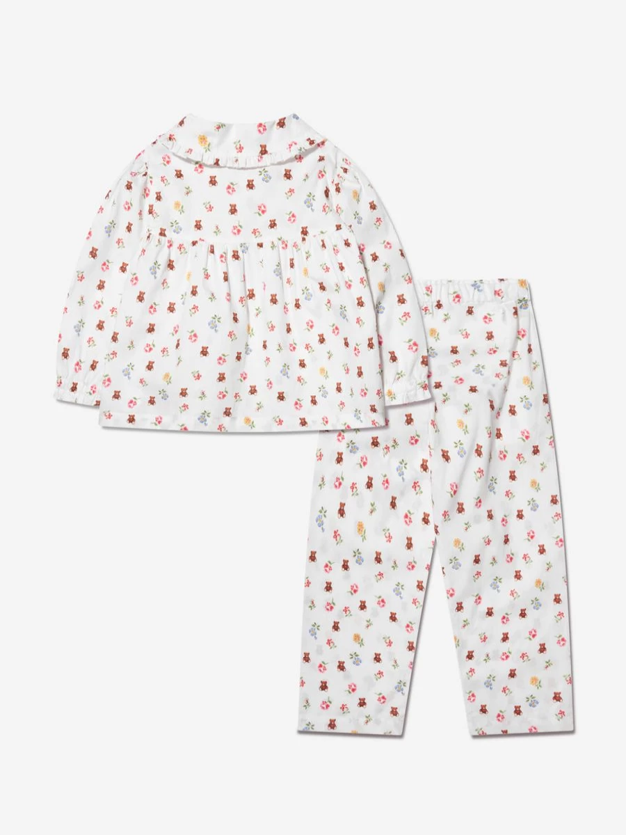 Rachel Riley Girls Floral Bear Print Ivory Pyjamas - Cute & Comfortable Sleepwear