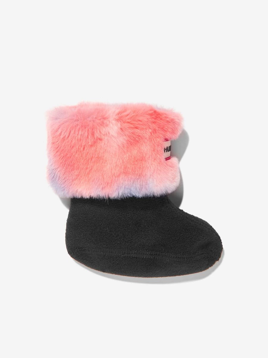 Hunter Girls' Multicolor Faux Fur Boot Socks - Warm Winter Knit Socks for Kids