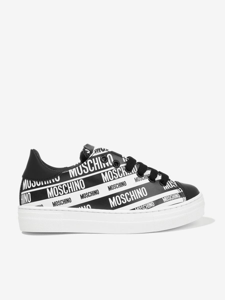 Moschino Kids Girls Black Leather Logo Trainers - Stylish & Comfortable Sneakers