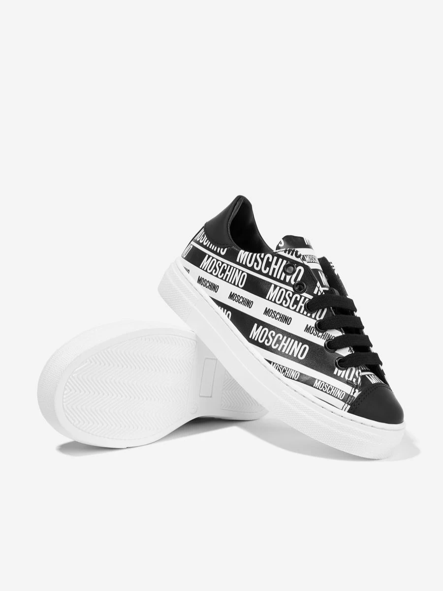 Moschino Kids Girls Black Leather Logo Trainers - Stylish & Comfortable Sneakers