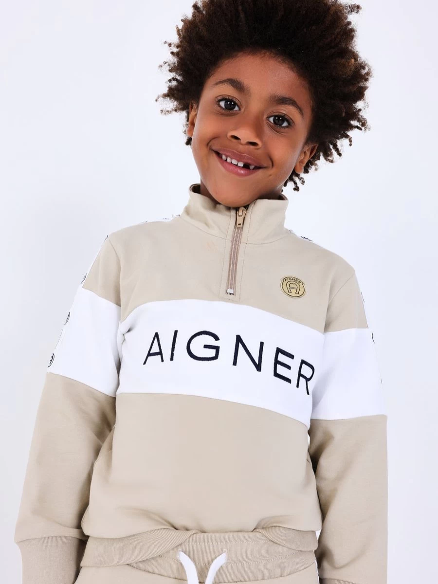 Aigner Boys' Beige Logo Embroidered Sweatshirt | Casual Cotton Pullover