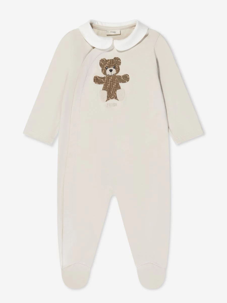 Fendi Kids Baby Bear 2-Piece Babygrow Gift Set in Beige for Newborns & Infants | Soft Cotton Romper & Bodysuit Outfit