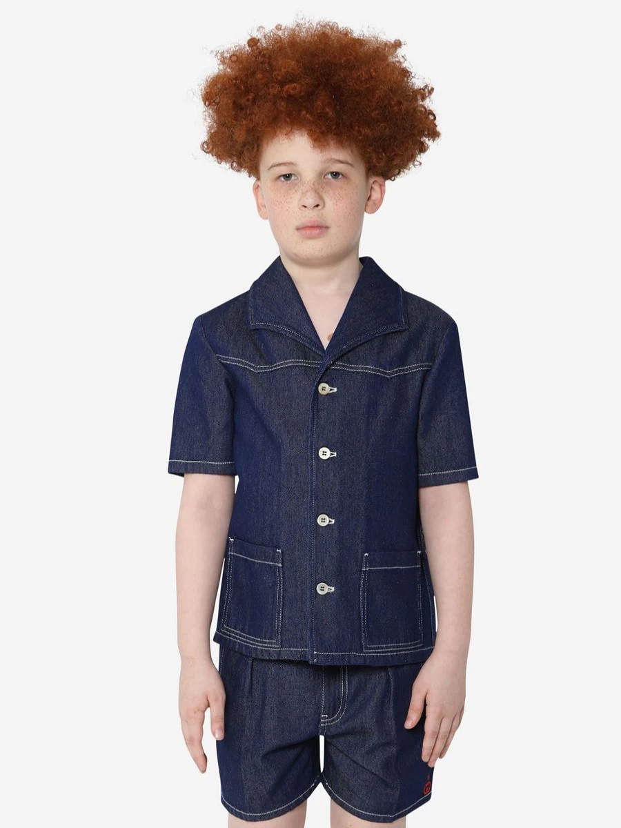 Gucci Kids Boys' Blue Denim Short Sleeve Shirt