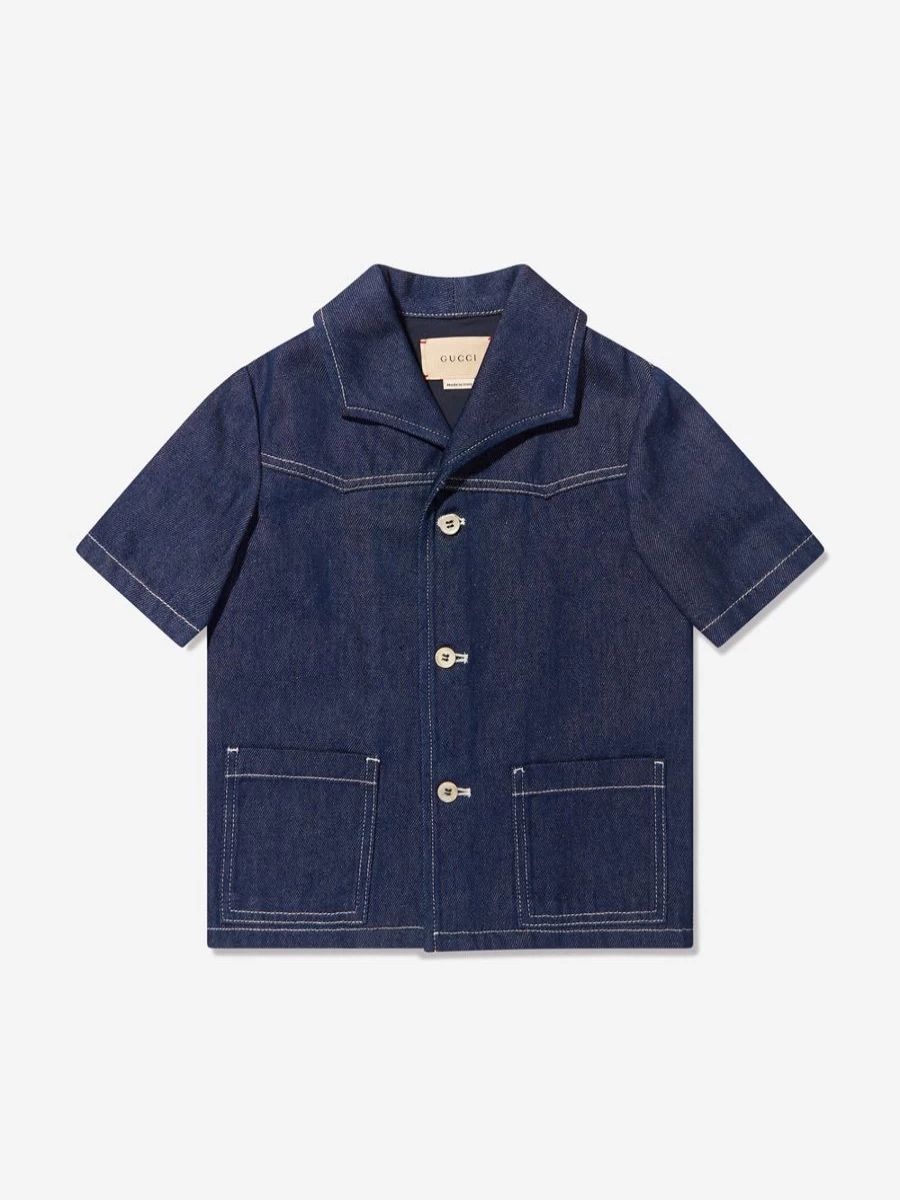 Gucci Kids Boys' Blue Denim Short Sleeve Shirt