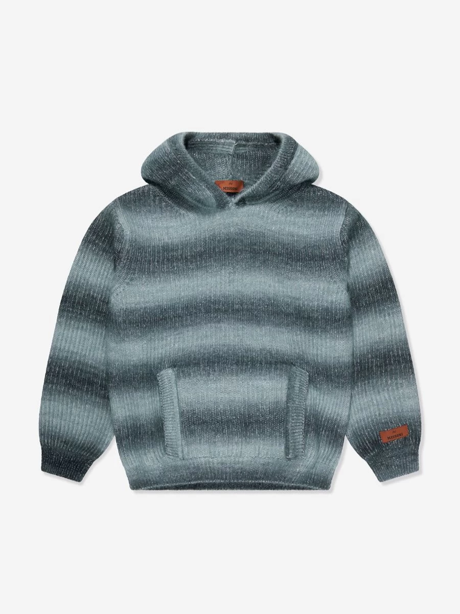 Missoni Girls Grey Knitted Hoodie for Kids - Stylish & Comfortable Winter Wear