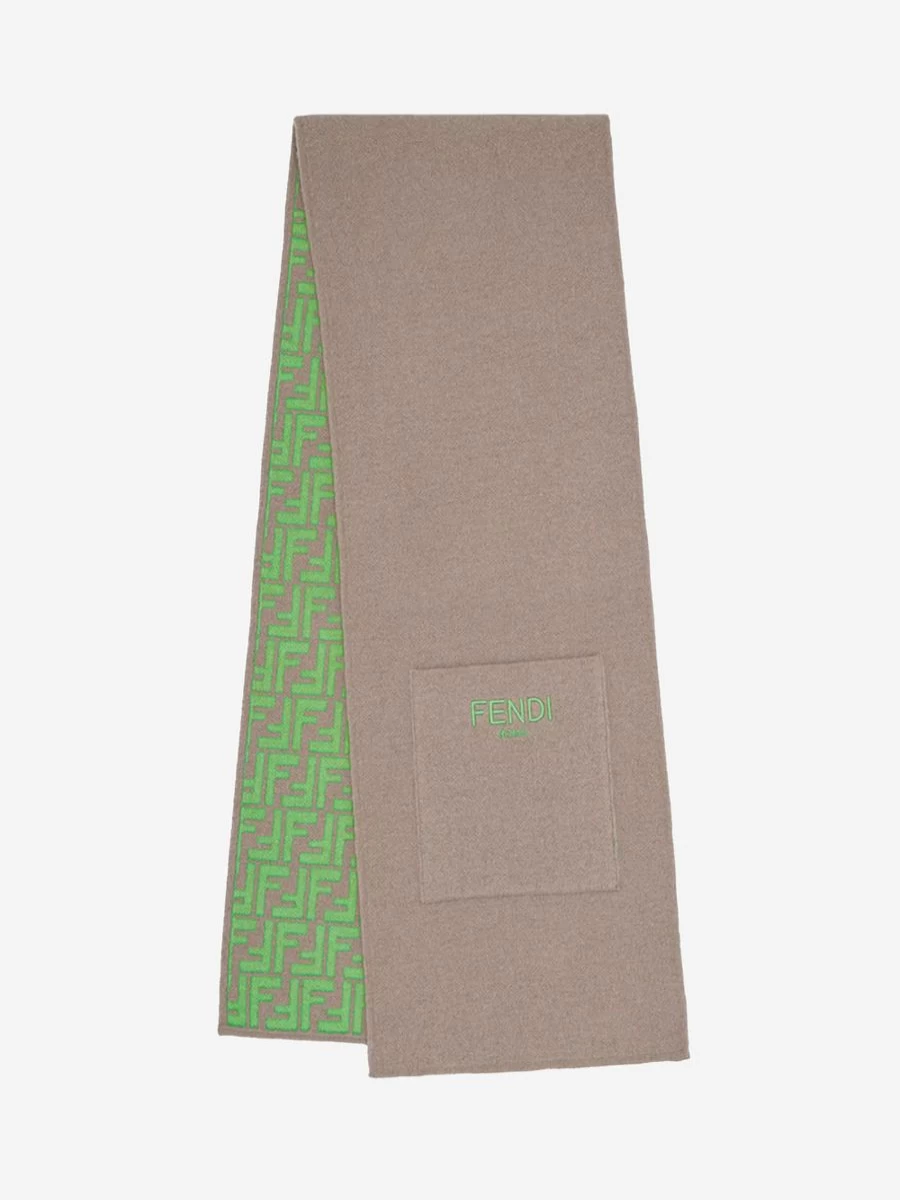 Fendi Kids Boys Reversible FF Logo Scarf in Beige - Double-Sided Luxury Cashmere Winter Accessory