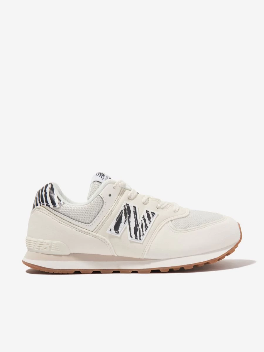 New Balance 574 Ivory Animal Print Lace-Up Trainers for Girls