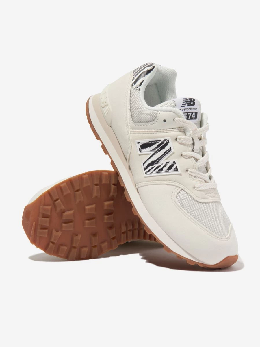 New Balance 574 Ivory Animal Print Lace-Up Trainers for Girls