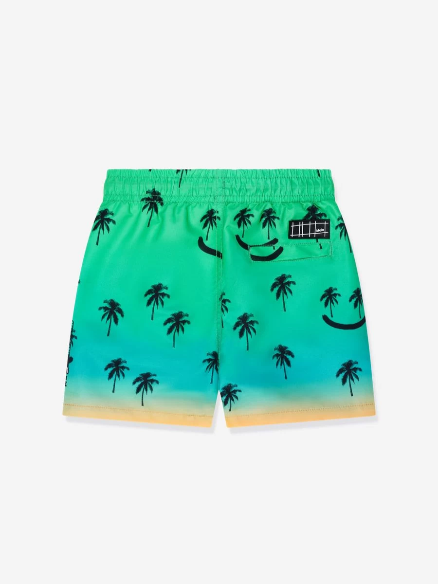 Molo Boys Green Palm Tree Smiley Face Niko Swim Shorts for Summer Beach Fun