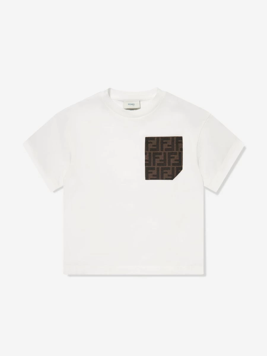 Fendi Kids Boys White Pocket T-Shirt | Classic Cotton Tee for Boys