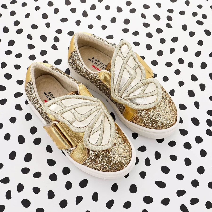 Sophia Webster Gold Butterfly Trainers for Girls - Sparkling Kids' Fashion Sneakers