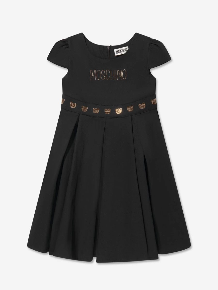 Moschino Kids Black Studded Teddy Logo Dress for Teen Girls