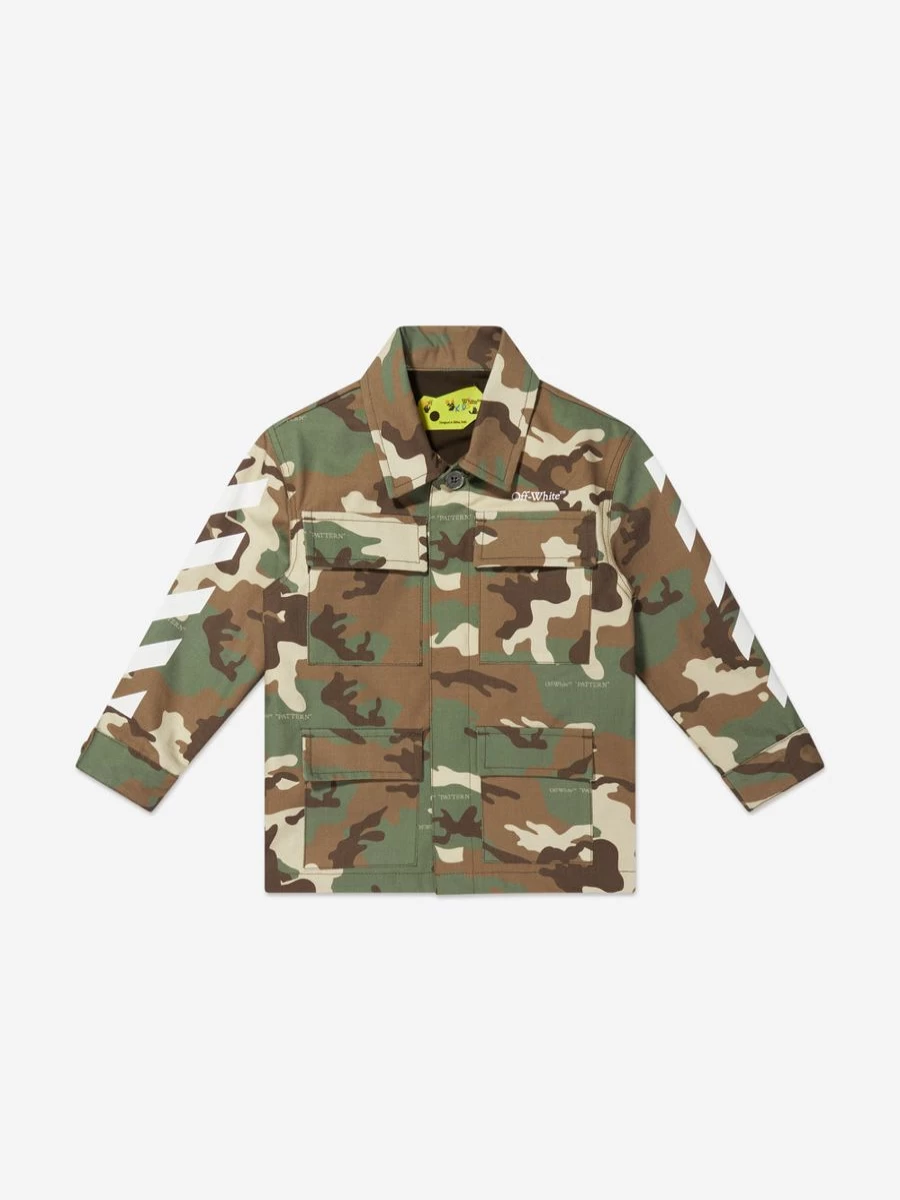 Off-White Teen Boys Green Camo Arrow Field Jacket - Classic Outdoor Style