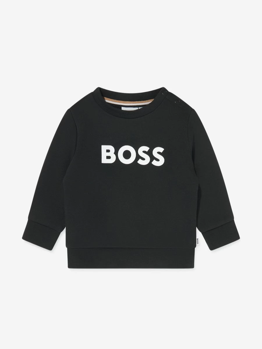 BOSS Baby Boys' Black Logo Sweatshirt - Premium Cotton Hoodie for Infants