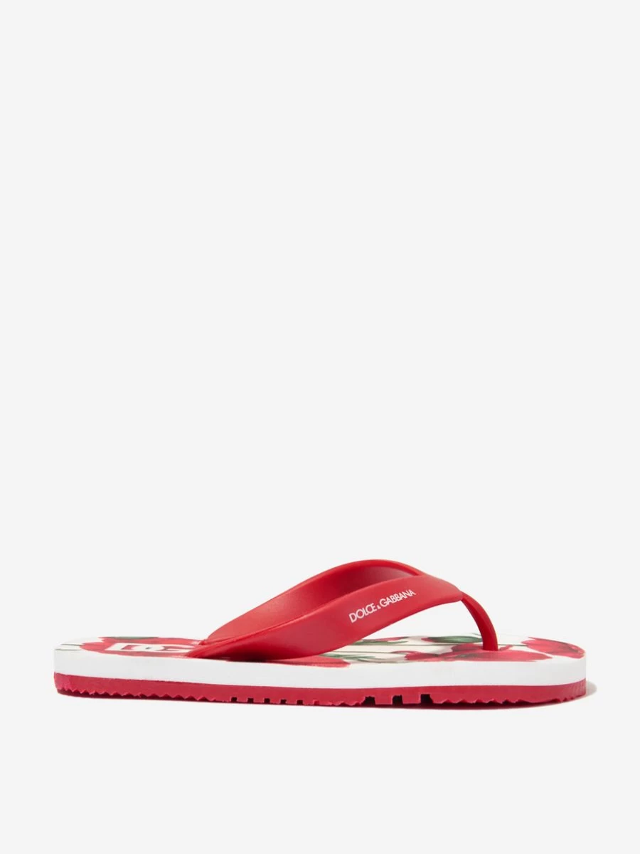 Dolce & Gabbana Kids Teen Girls Red Poppy Print Flip Flops | Stylish Summer Sandals