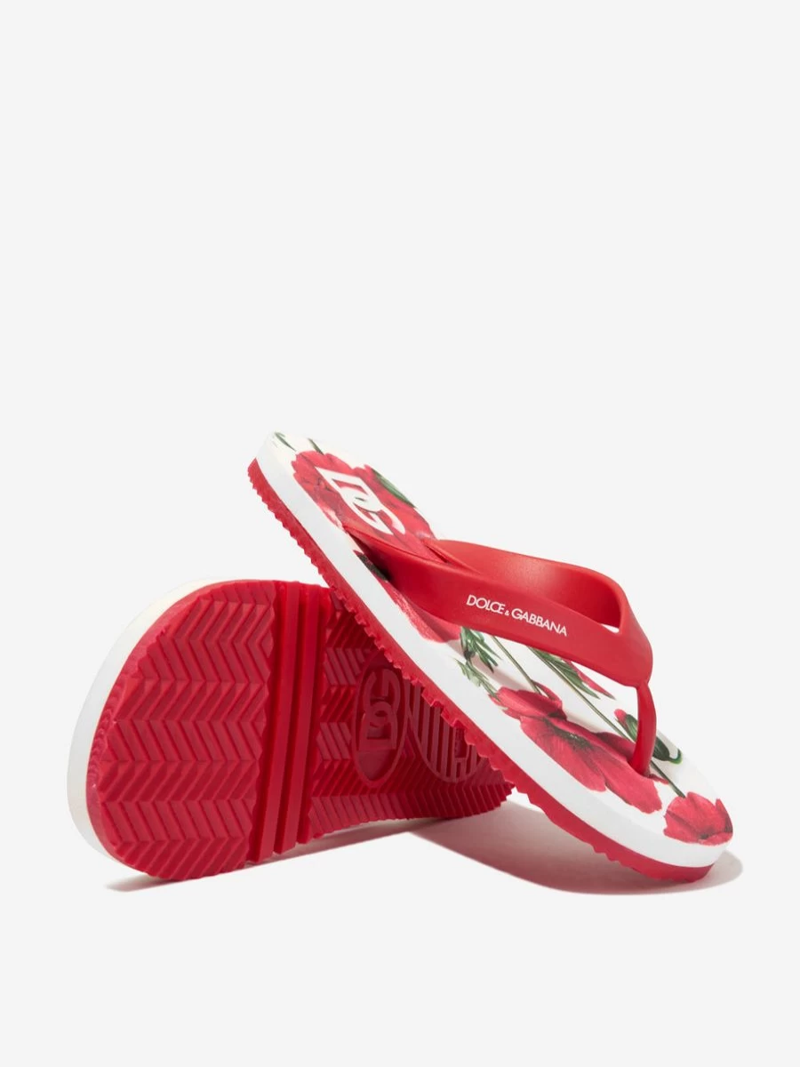 Dolce & Gabbana Kids Teen Girls Red Poppy Print Flip Flops | Stylish Summer Sandals