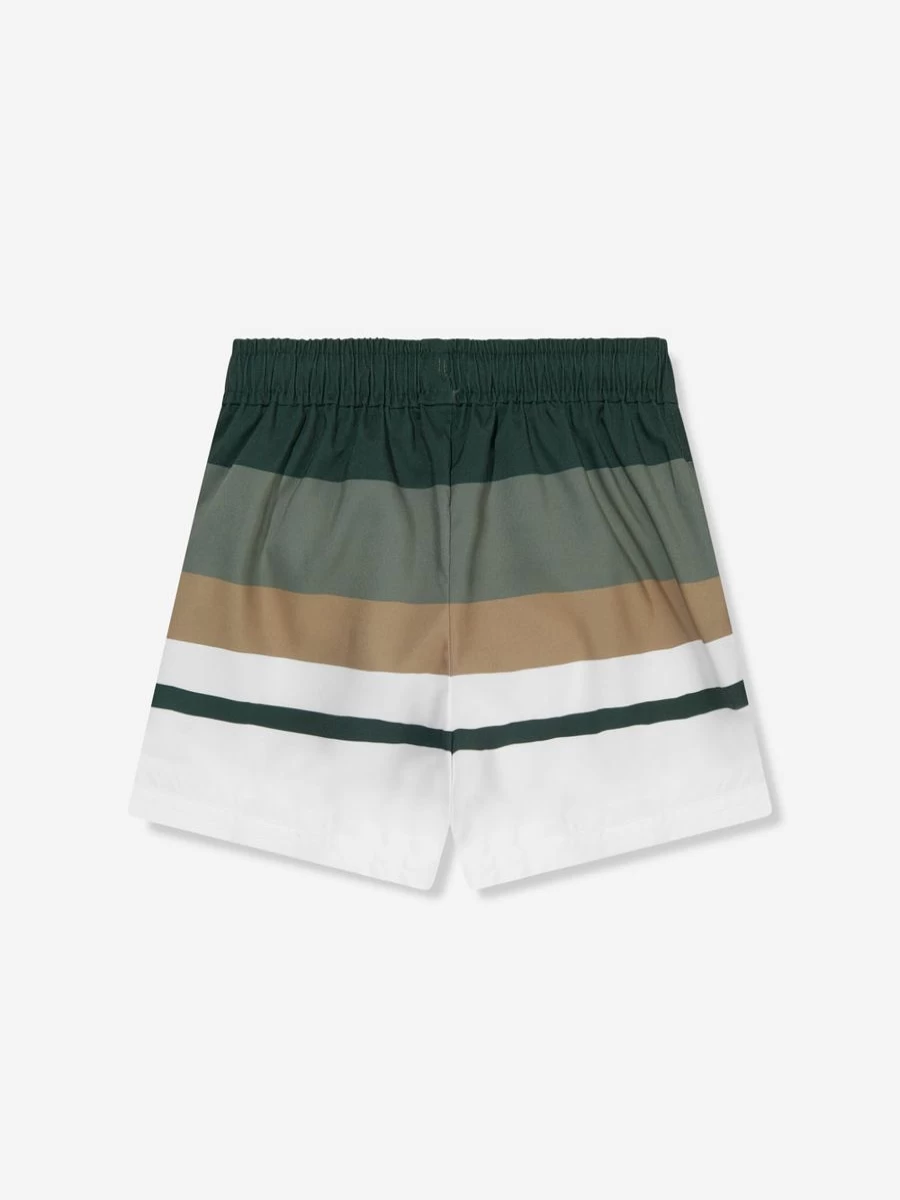 BOSS Boys' Green Striped Swim Shorts for Kids - Quick-Dry Beach Trunks