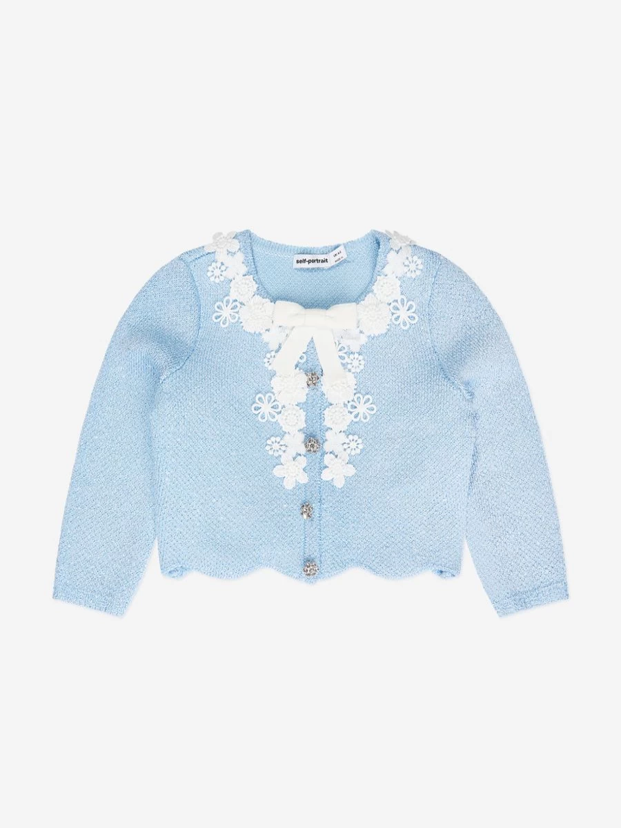 "Self Portrait Blue Sequin Knit Cardigan for Girls"