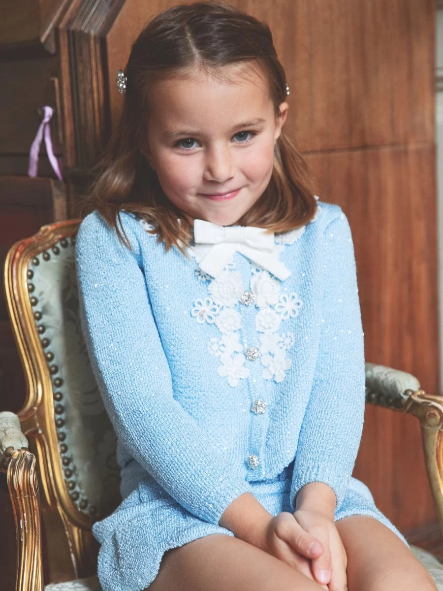 "Self Portrait Blue Sequin Knit Cardigan for Girls"