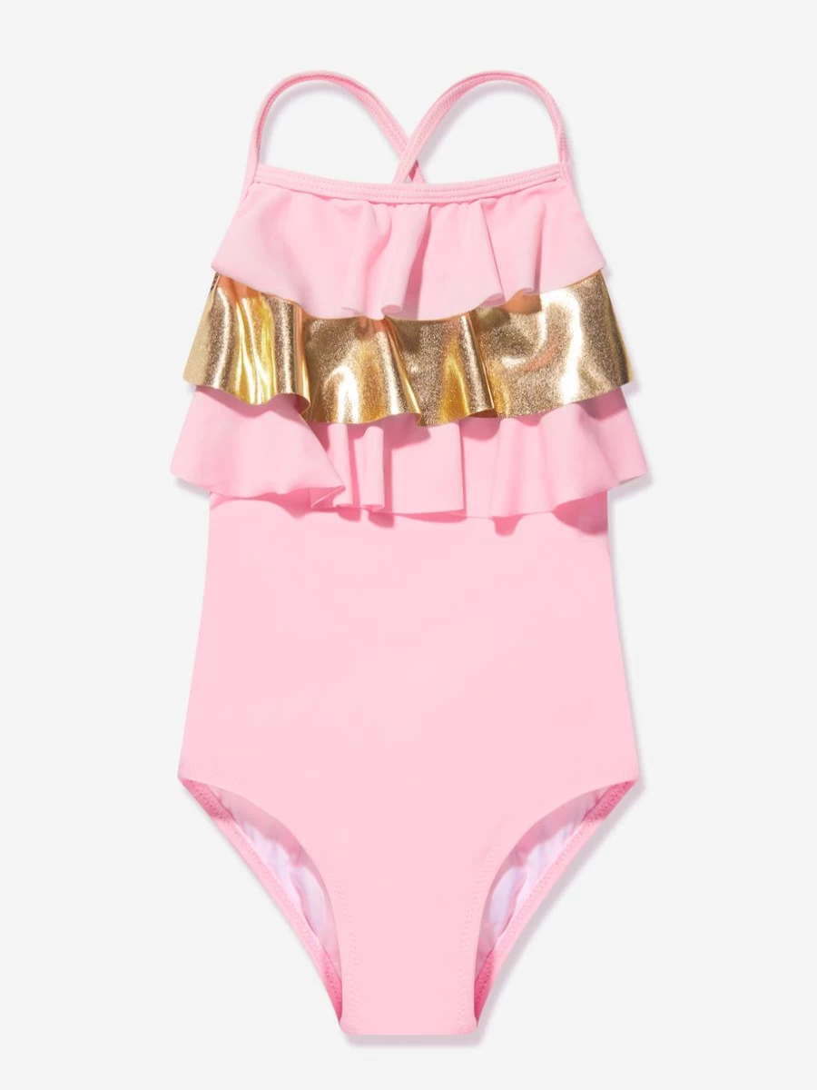 Nessi Byrd Girls Pink Frilly Sola Swimsuit for Toddlers and Kids