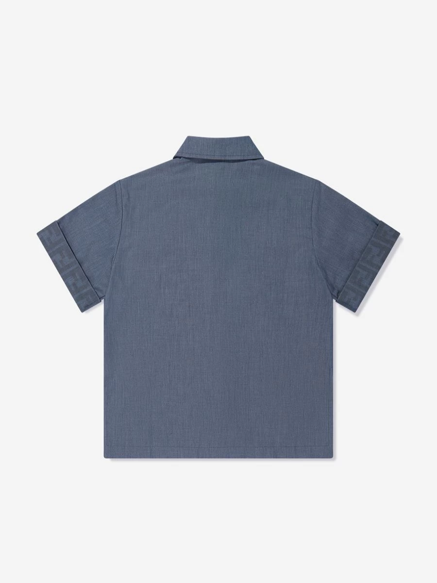 Fendi Kids Teen Blue Chambray Shirt with Pocket for Boys