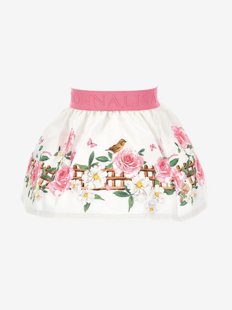 Monnalisa Baby Girls White Floral Print Skirt - Elegant Flower Design for Toddlers