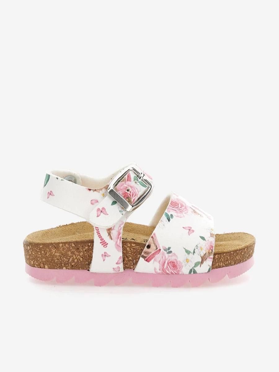 Monnalisa Baby Girls White Rose Sandals | Elegant Floral Footwear for Infants