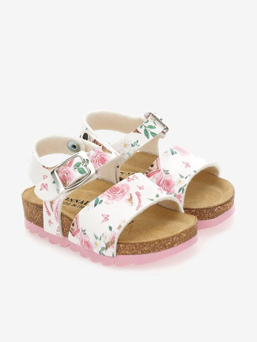 Monnalisa Baby Girls White Rose Sandals | Elegant Floral Footwear for Infants