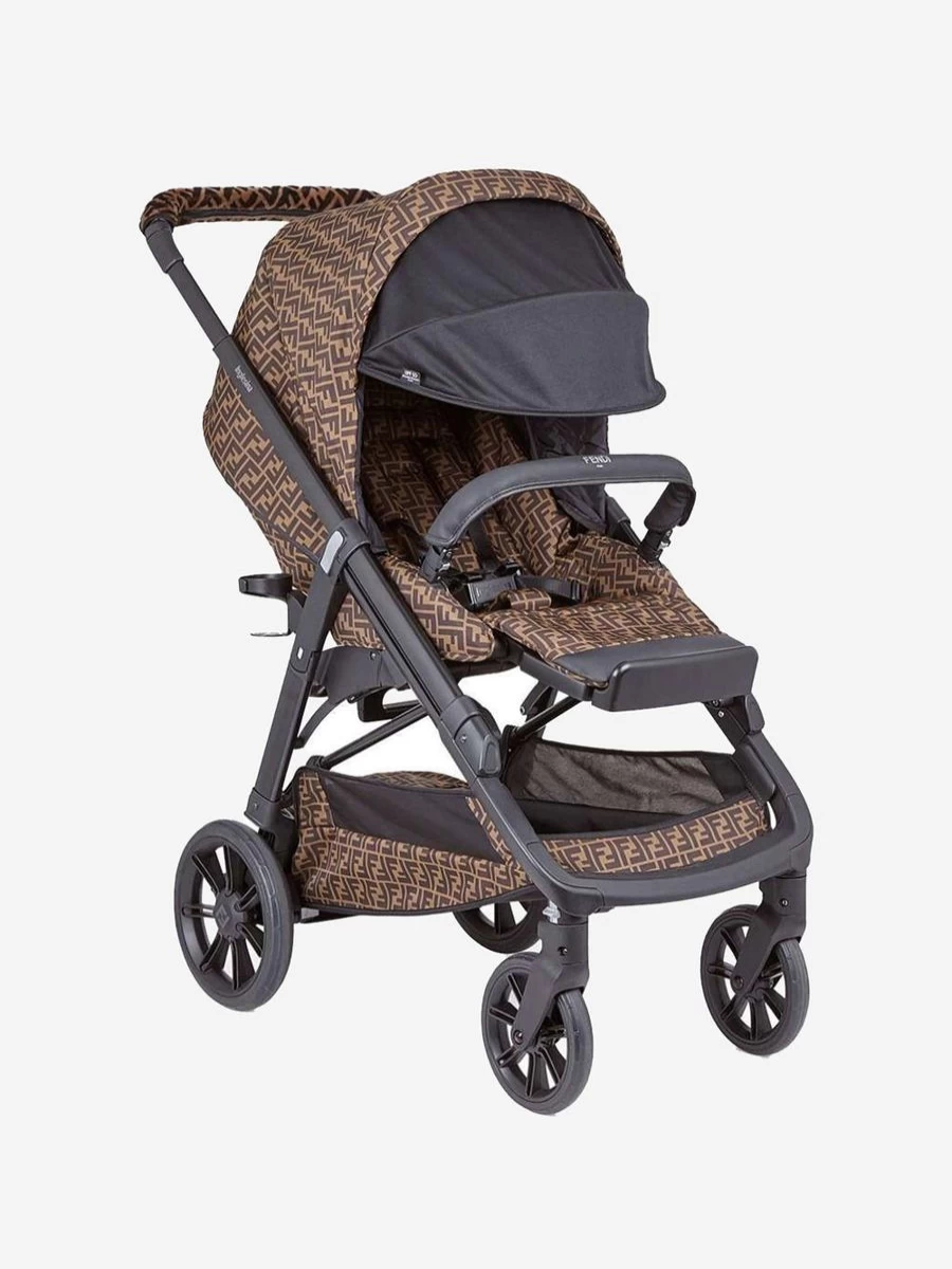 Fendi Kids Baby Stroller in Brown with FF Logo - Luxury Infant Pushchair