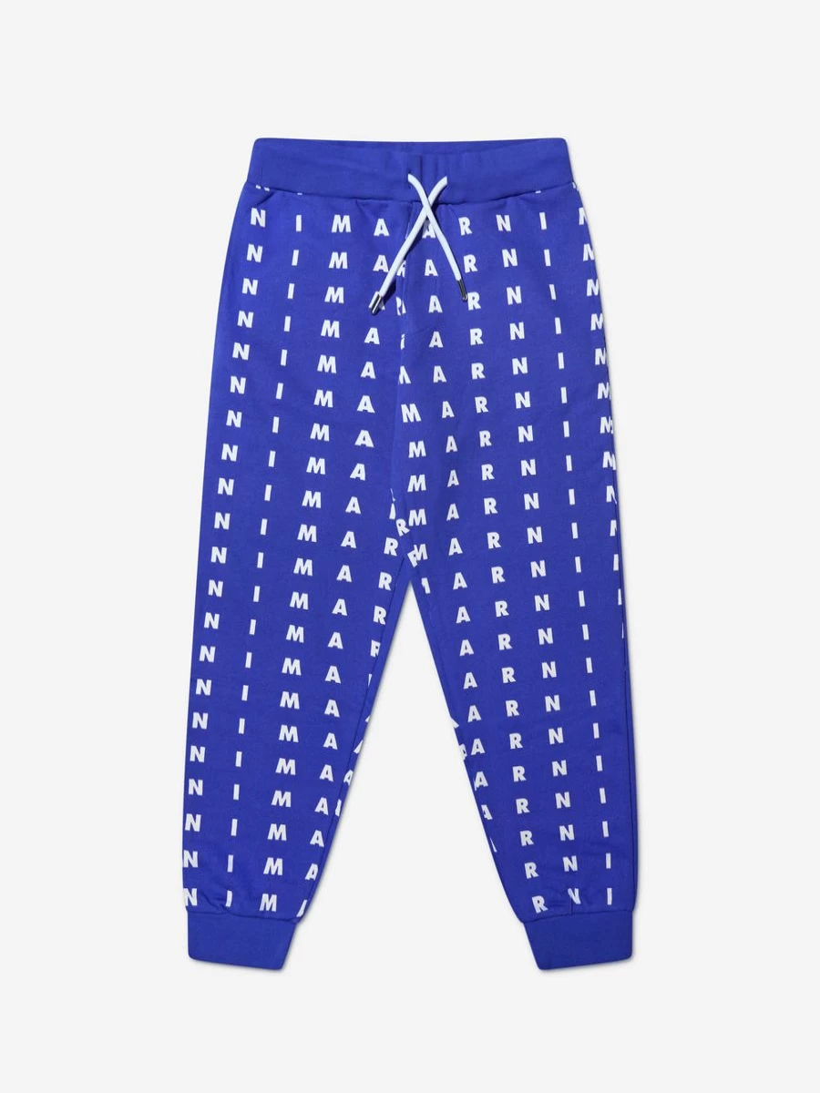 MARNI KIDS Boys Blue Logo Print Joggers - Stylish Comfort Pants for Active Boys