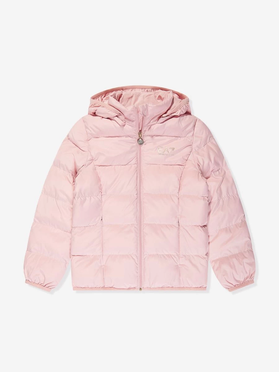 EA7 Emporio Armani Girls Pink Puffer Jacket - Warm Winter Coat for Kids