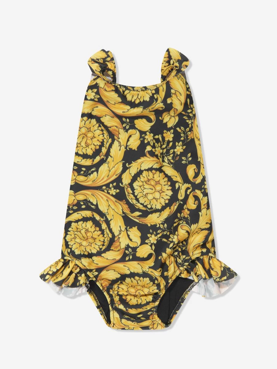 Versace Baby Girls Black Baroque Print Swimsuit - Luxury Infant Swimwear