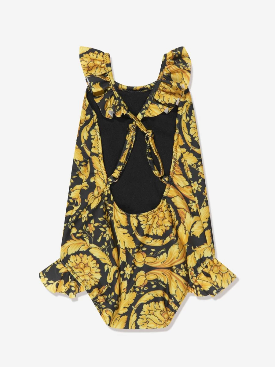 Versace Baby Girls Black Baroque Print Swimsuit - Luxury Infant Swimwear