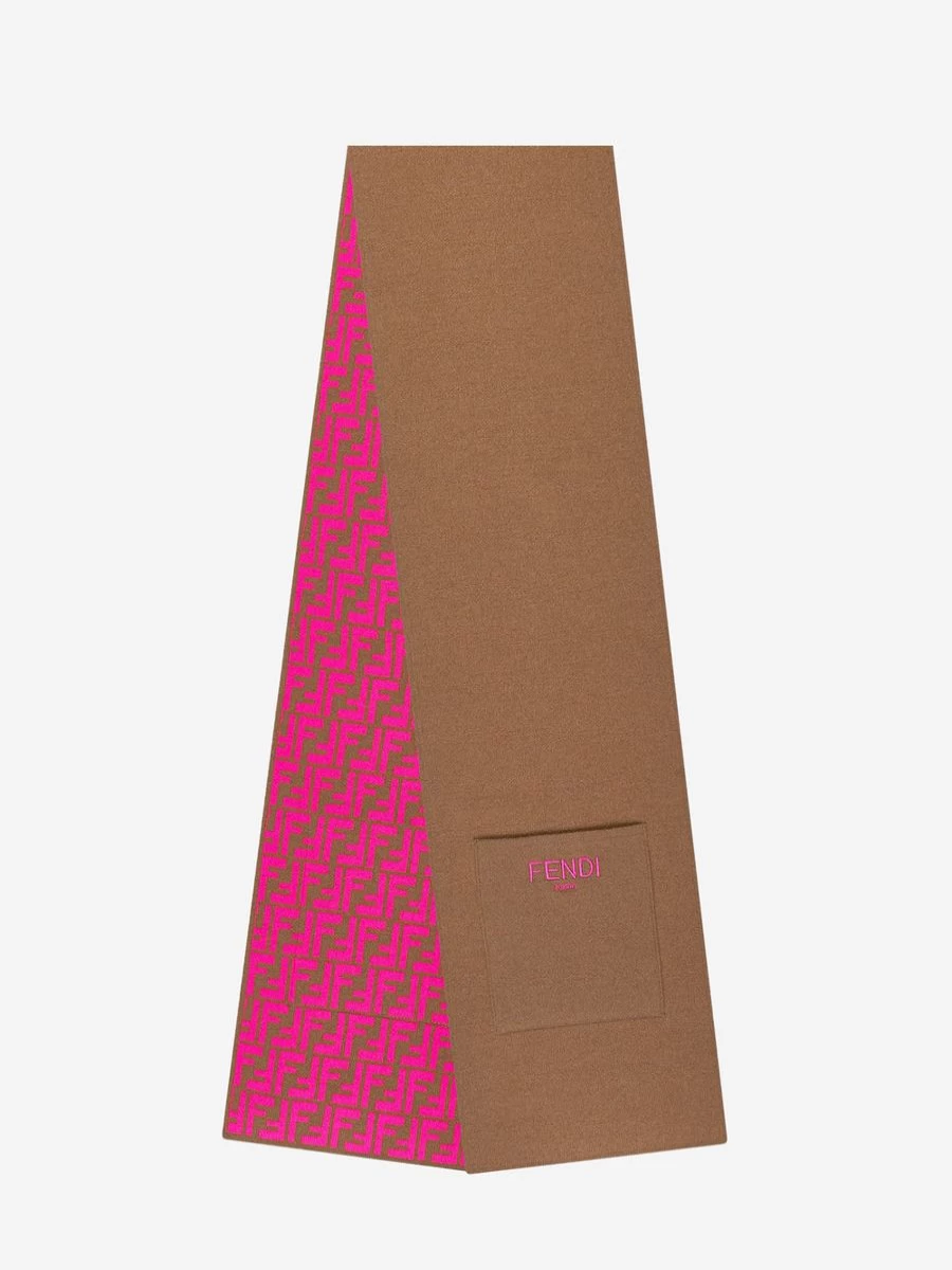 Fendi Kids Girls Reversible FF Logo Scarf in Beige