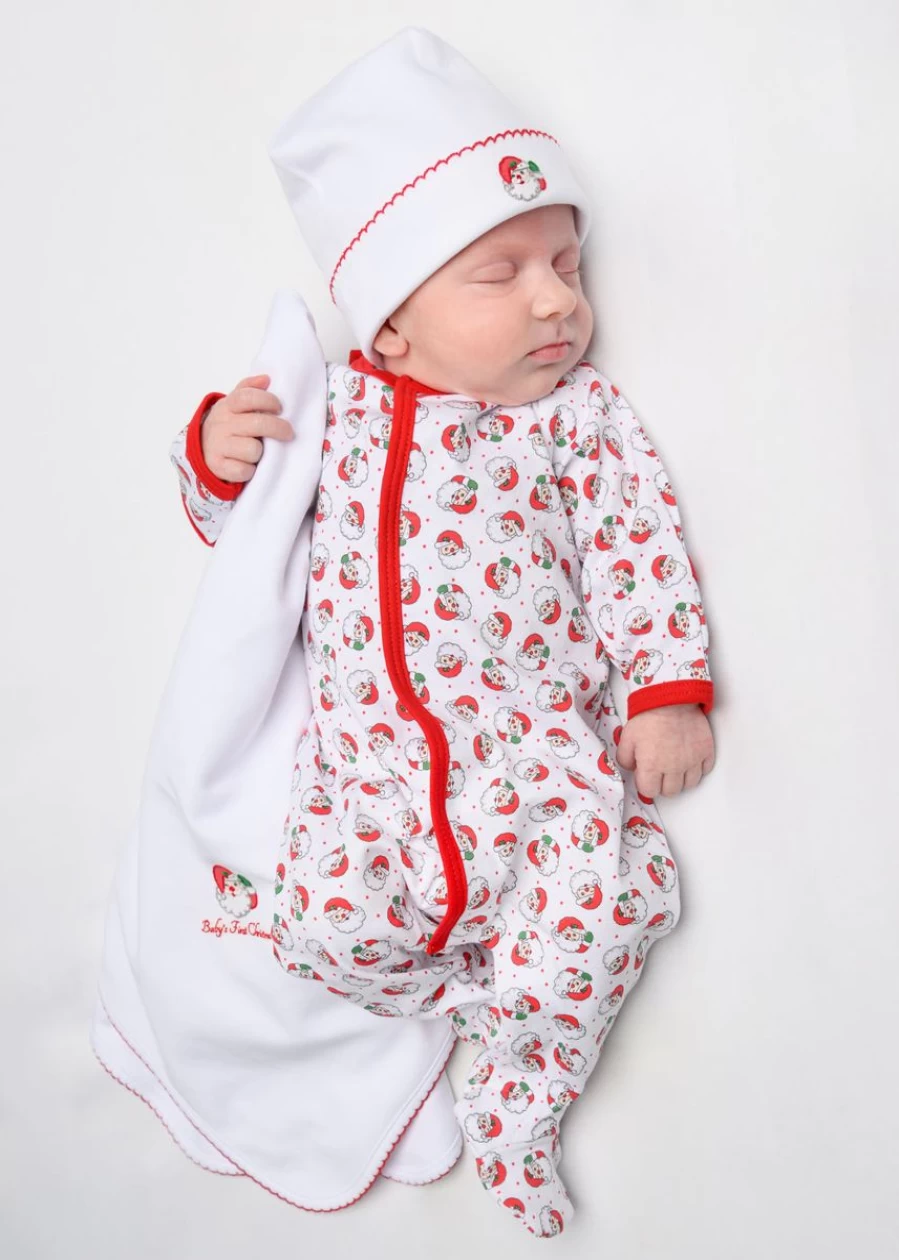 "Magnolia Baby Red Santa Embroidered Babygrow - Festive Winking Santa Design for Infants"